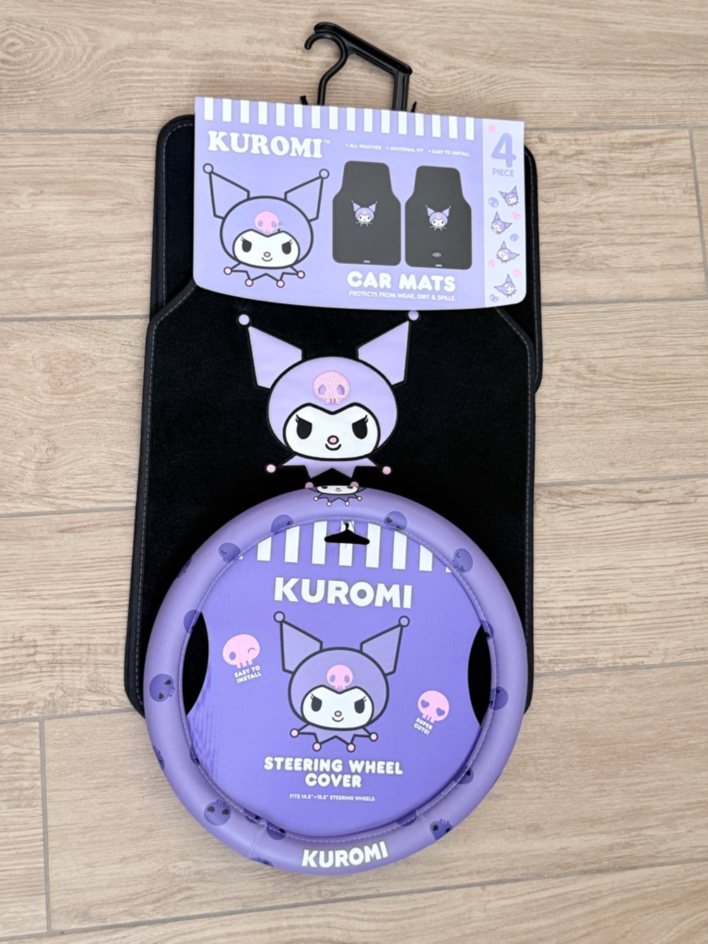 Kawaii Sanrio Kuromi Purple Steering Wheel Cover & Car Mats Set